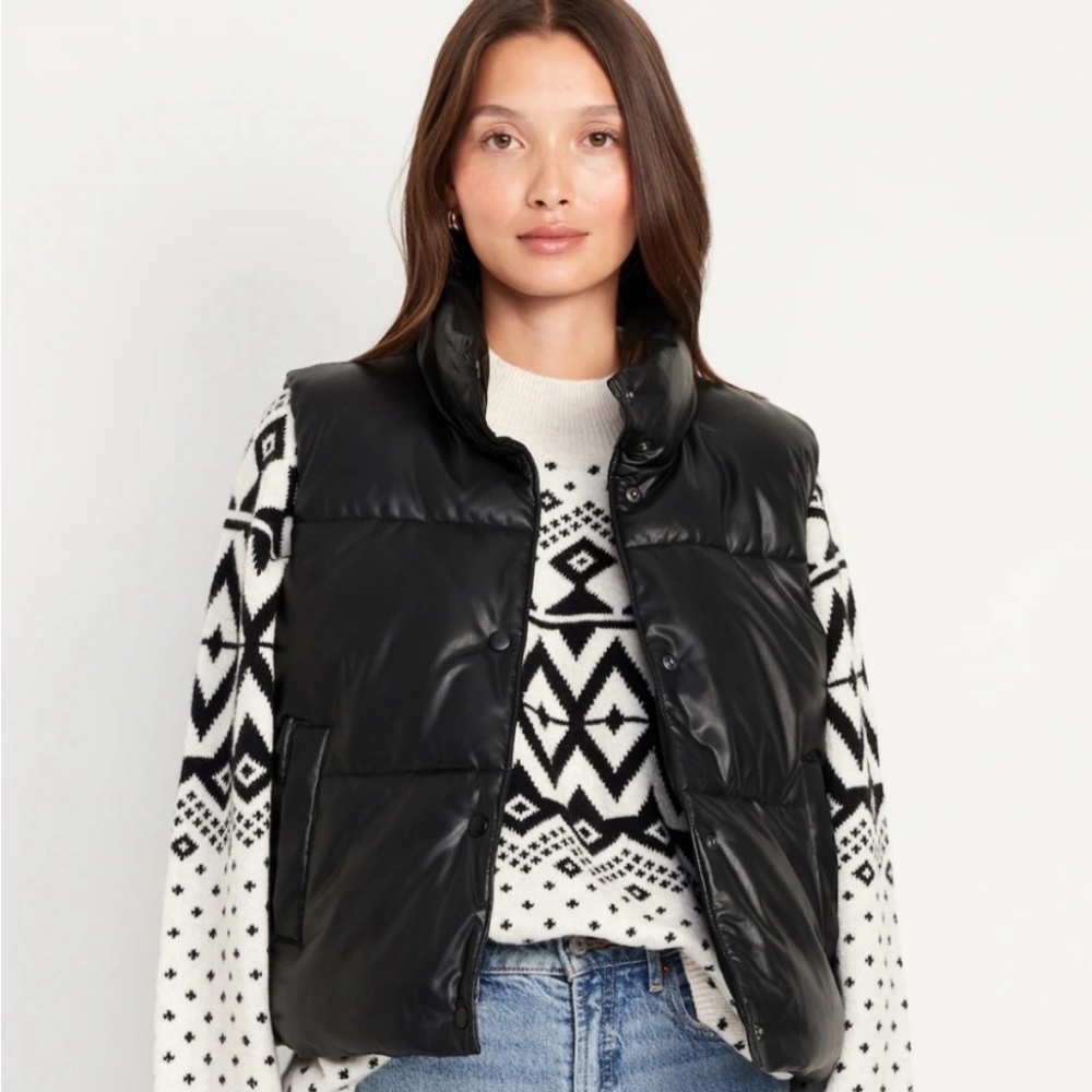 NWOT Black Faux Leather Puffer Vest